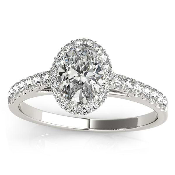 Diamond Accented Halo Oval Shaped Bridal Set 18k White Gold (0.37ct)