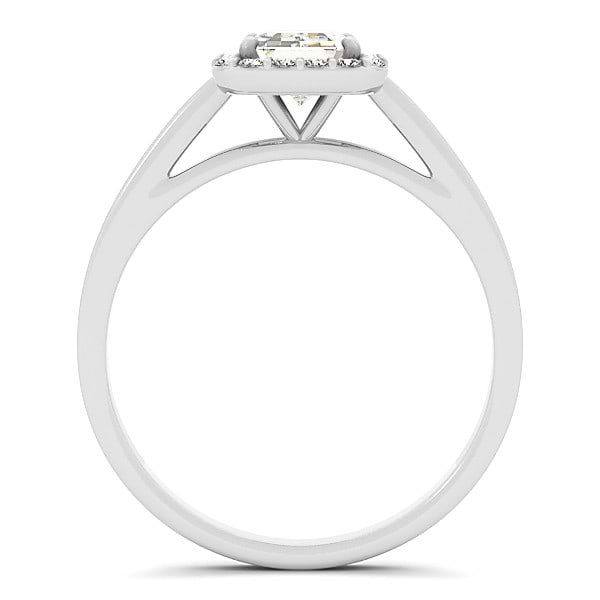 Emerald Cut Diamond Halo Engagement Ring in 14k White Gold (1.17ct)