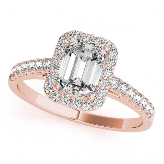 Diamond Halo Emerald-Cut Engagement Ring 14k Rose Gold (0.90ct)