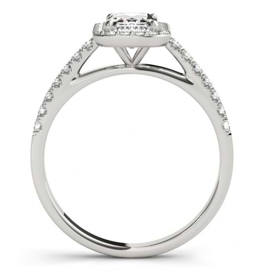 Diamond Halo Emerald-Cut Engagement Ring 14k White Gold (0.90ct)