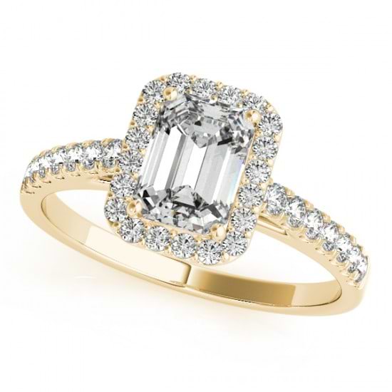 Diamond Halo Emerald-Cut Engagement Ring 14k Yellow Gold (0.90ct)