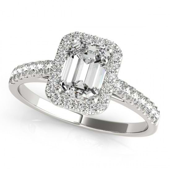 Diamond Halo Emerald-Cut Engagement Ring Palladium (0.90ct)
