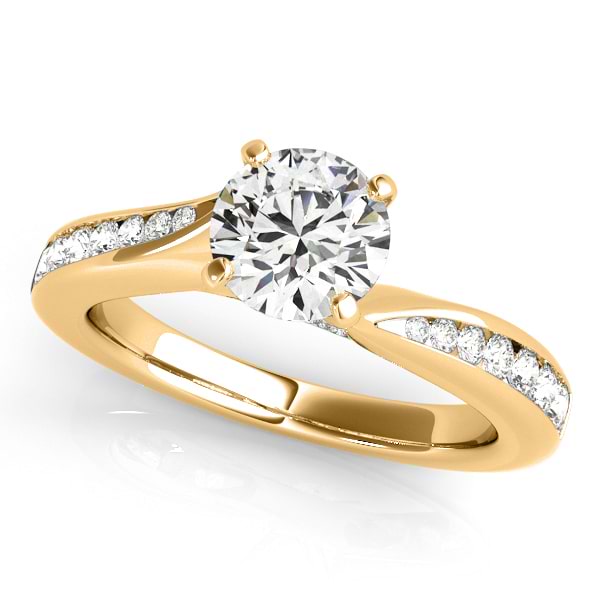 Diamond Single Row Swirl Prong Engagement Ring 18k Yellow Gold (1.28ct)