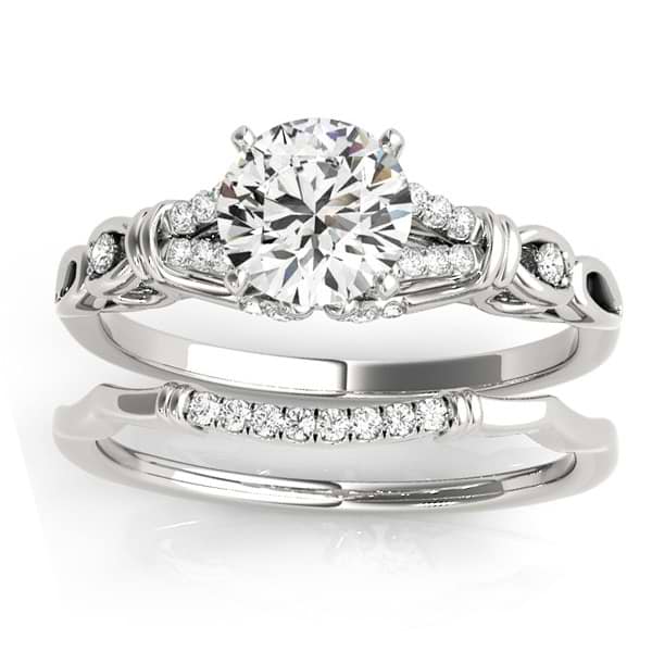 Diamond Engagement Ring Set, Bridal Rings Set, Gia Certified 14K White Gold  1.00 Carat Unique Vintage Antique Style Engraved handmade