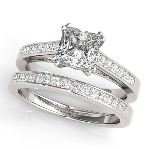 Double Prong Princess-Cut Diamond Bridal Set 14k White Gold (1.50ct)