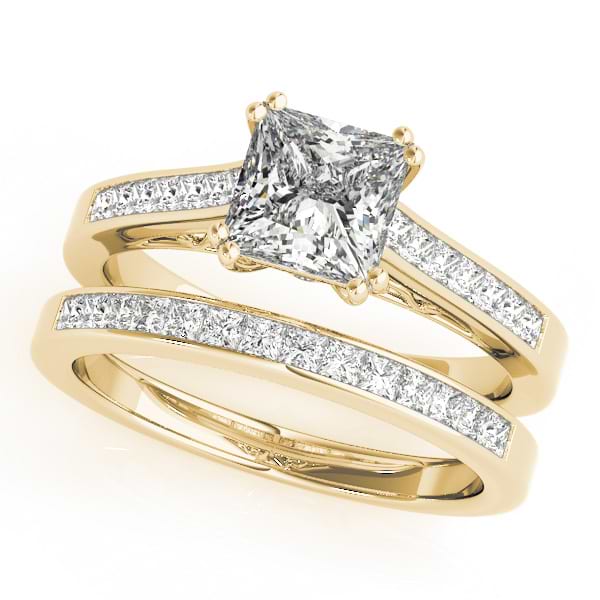 Double Prong Princess-Cut Diamond Bridal Set 18k Yellow Gold (1.50ct)