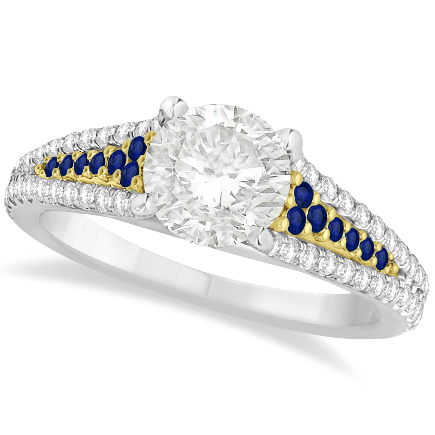 Blue Sapphire, Diamond Engagement Ring 18k Two Tone Yellow Gold 1.33ct