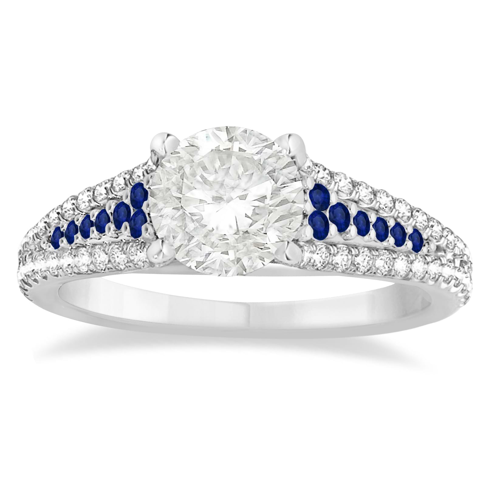 Blue Sapphire & Diamond Three Row Engagement Ring Palladium (0.33ct)