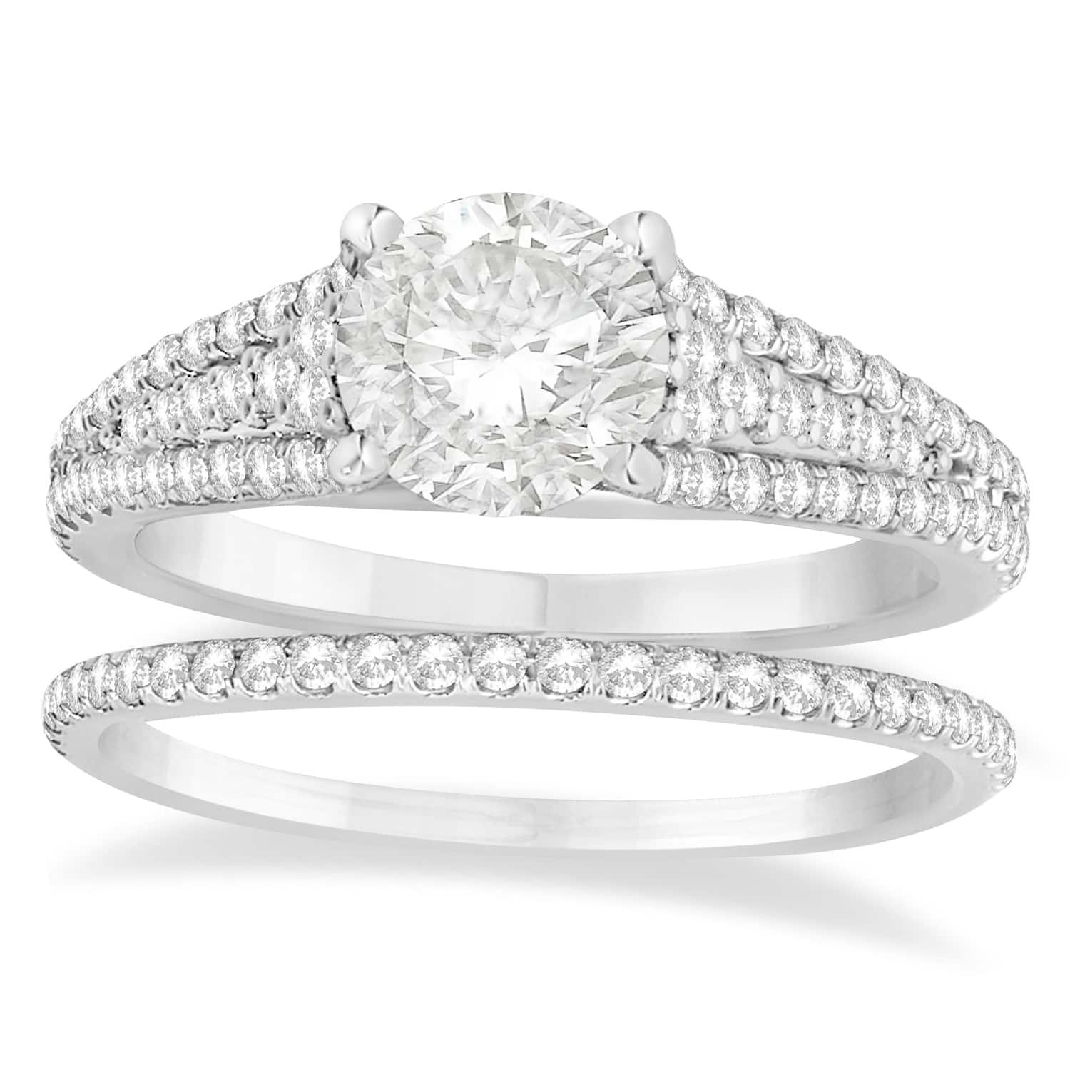 Diamond Three Row Engagement Ring Bridal Set 14k White Gold (0.47ct)
