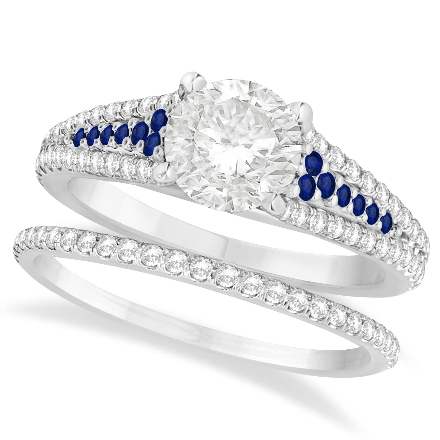 Blue Sapphire and Diamond Bridal Set 14k White Gold (1.47ct)