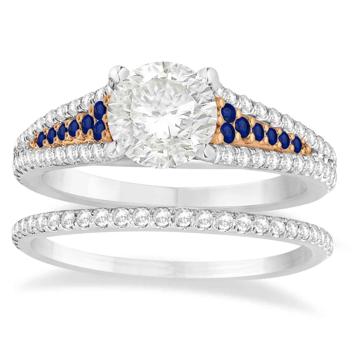 Blue Sapphire & Diamond 3 Row Bridal Set 18k Rose Gold (0.47ct)