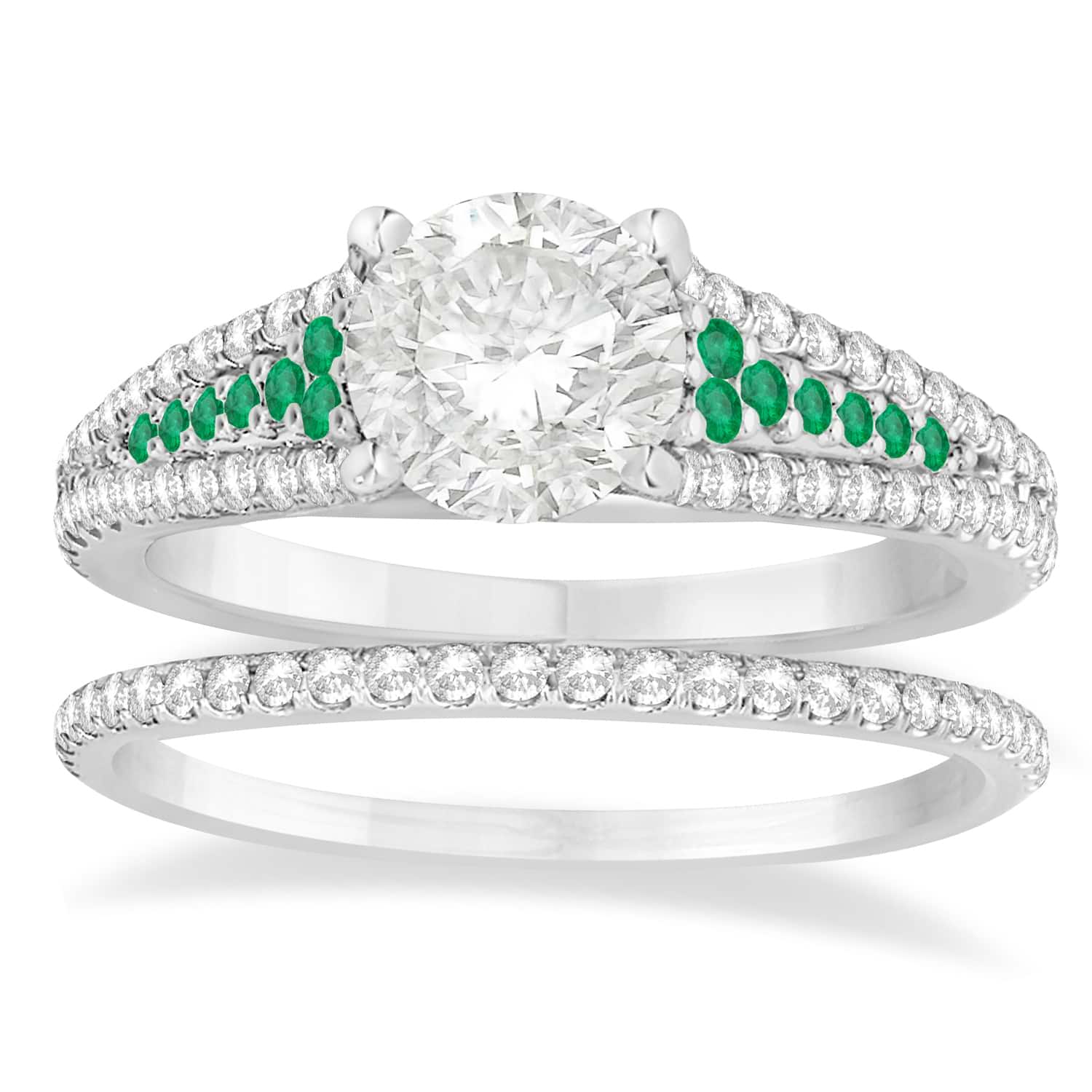 Emerald & Diamond 3 Row Bridal Set 18k White Gold (0.47ct)