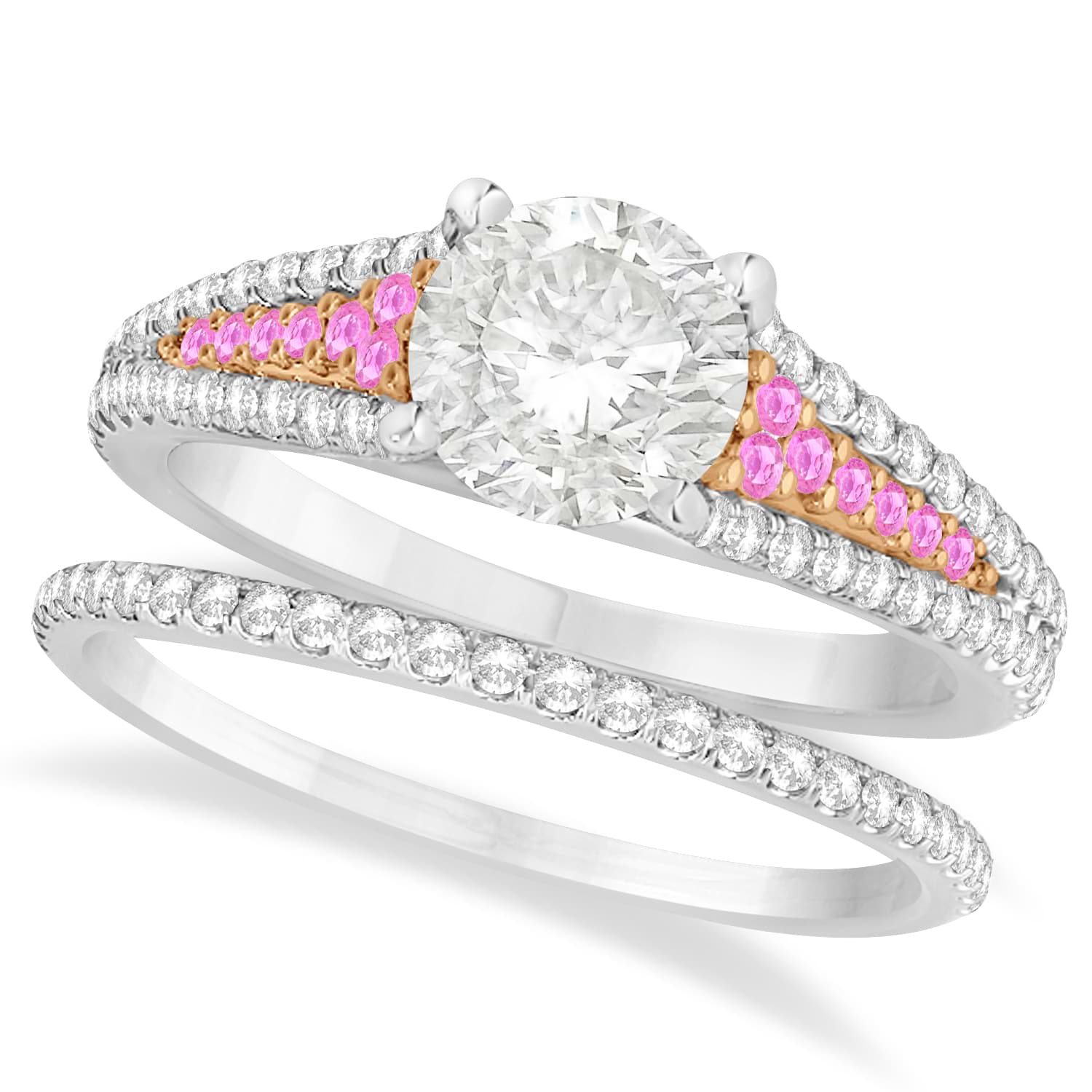 Pink Sapphire and Diamond Bridal Set 14k Two Tone Rose Gold (1.47ct)