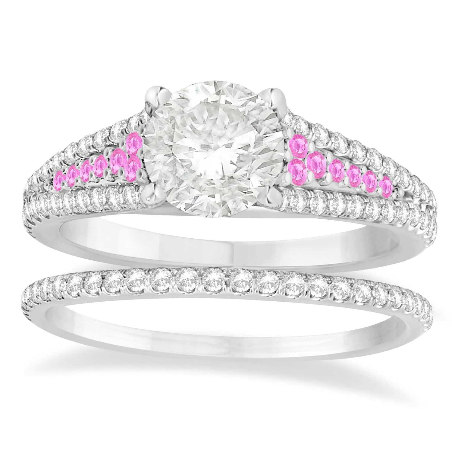 Pink Sapphire & Diamond 3 Row Bridal Set Palladium (0.47ct)