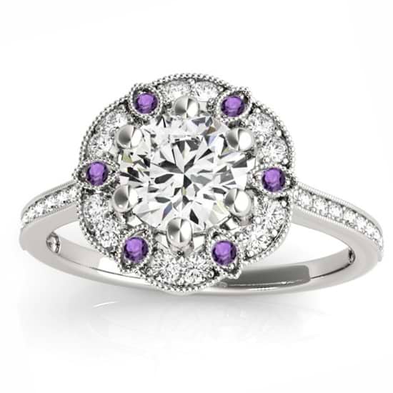 Amethyst & Diamond Floral Engagement Ring Palladium (0.23ct)