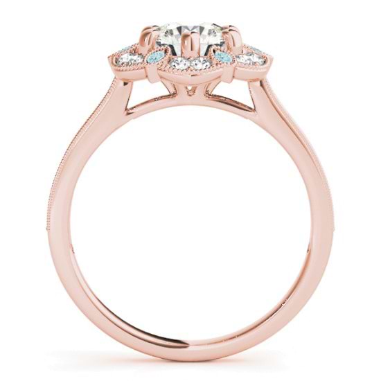 Aquamarine & Diamond Floral Engagement Ring 14K Rose Gold (0.23ct)