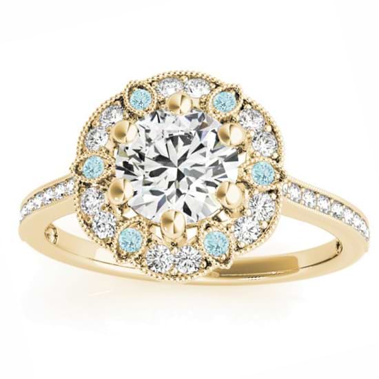 Aquamarine & Diamond Floral Engagement Ring 14K Yellow Gold (0.23ct)