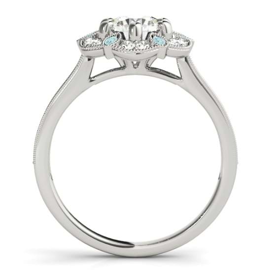 Aquamarine & Diamond Floral Engagement Ring Palladium (0.23ct)