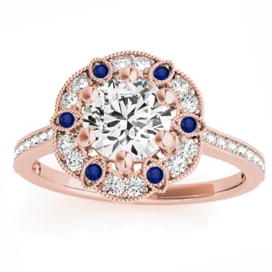 Blue Sapphire & Diamond Floral Engagement Ring 14K Rose Gold (0.23ct)