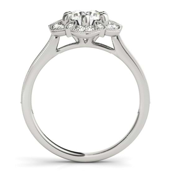 Diamond Accented Floral Halo Engagement Ring 14K White Gold (0.23ct)