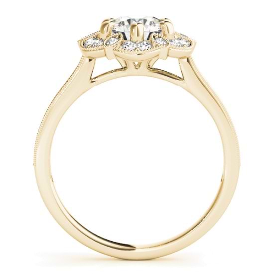 Diamond Accented Floral Halo Engagement Ring 14K Yellow Gold (0.23ct)