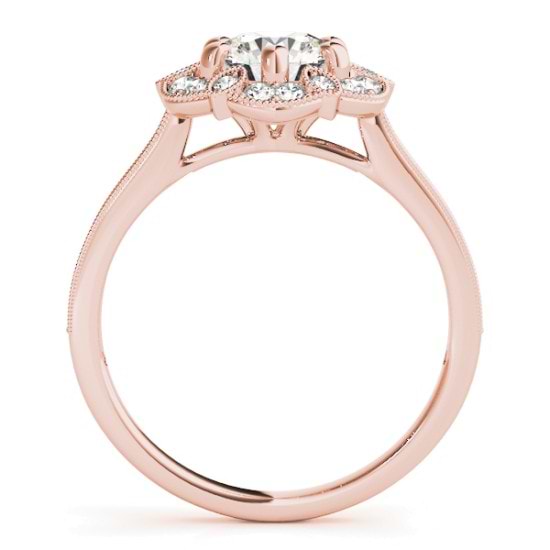 Diamond Accented Floral Halo Engagement Ring 18K Rose Gold (0.23ct)