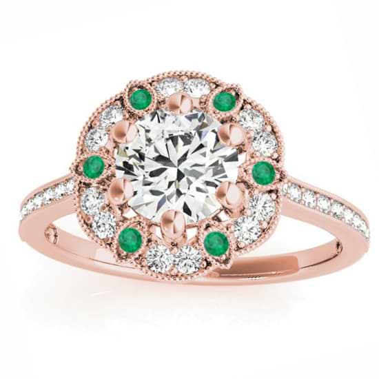 Emerald & Diamond Floral Engagement Ring 14K Rose Gold (0.23ct)