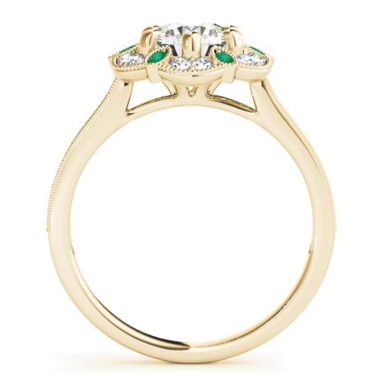 Emerald & Diamond Floral Engagement Ring 14K Yellow Gold (0.23ct)