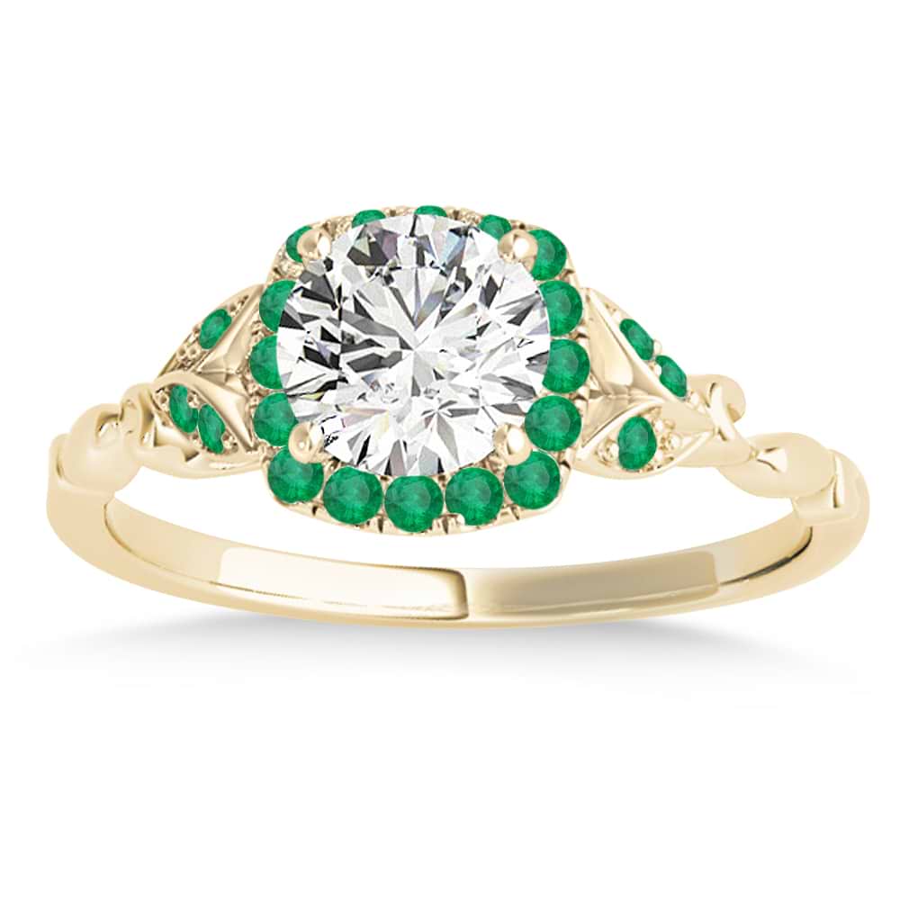 Emerald Butterfly Halo Engagement Ring 14k Yellow Gold (0.14ct)