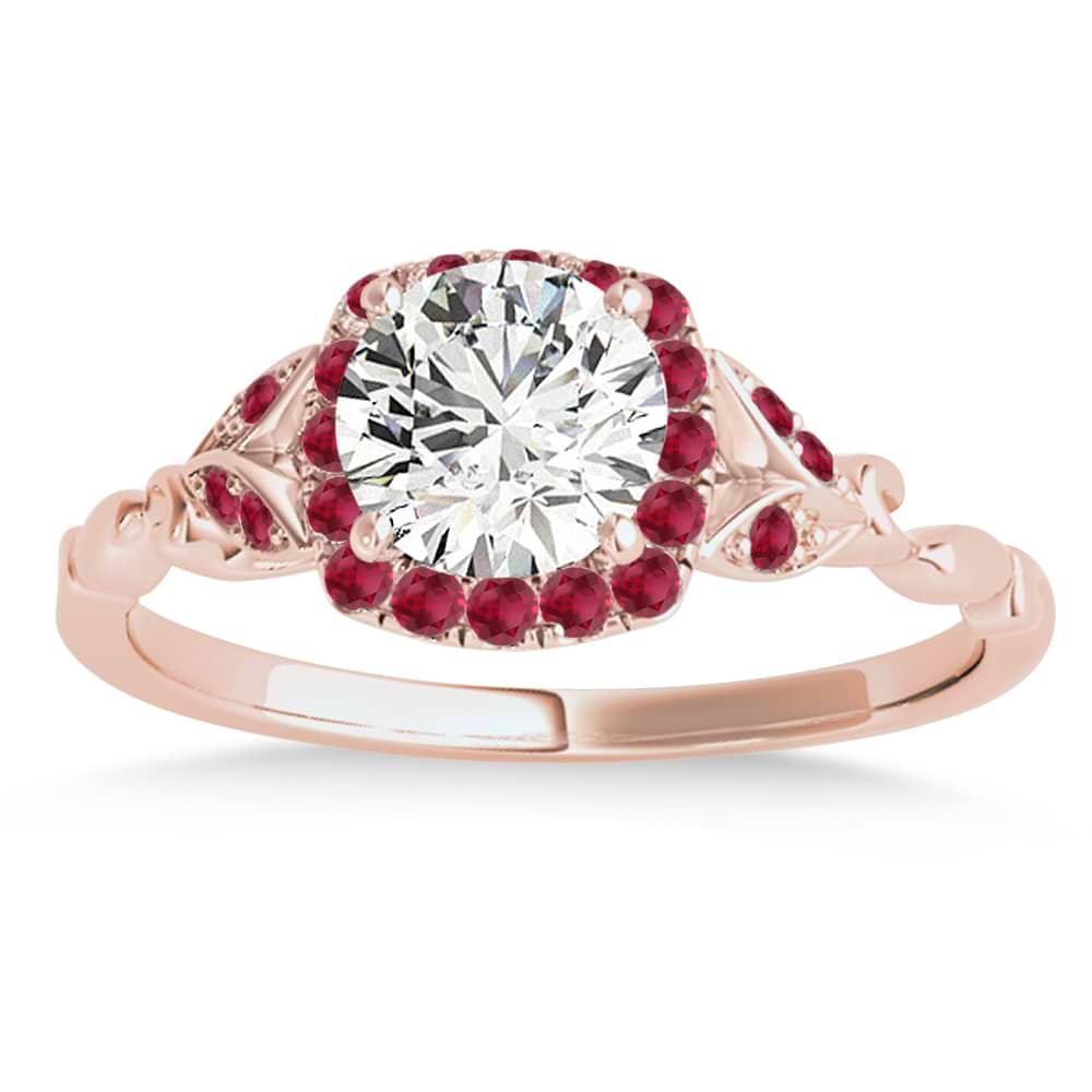 Ruby Butterfly Halo Engagement Ring 18k Rose Gold (0.14ct)