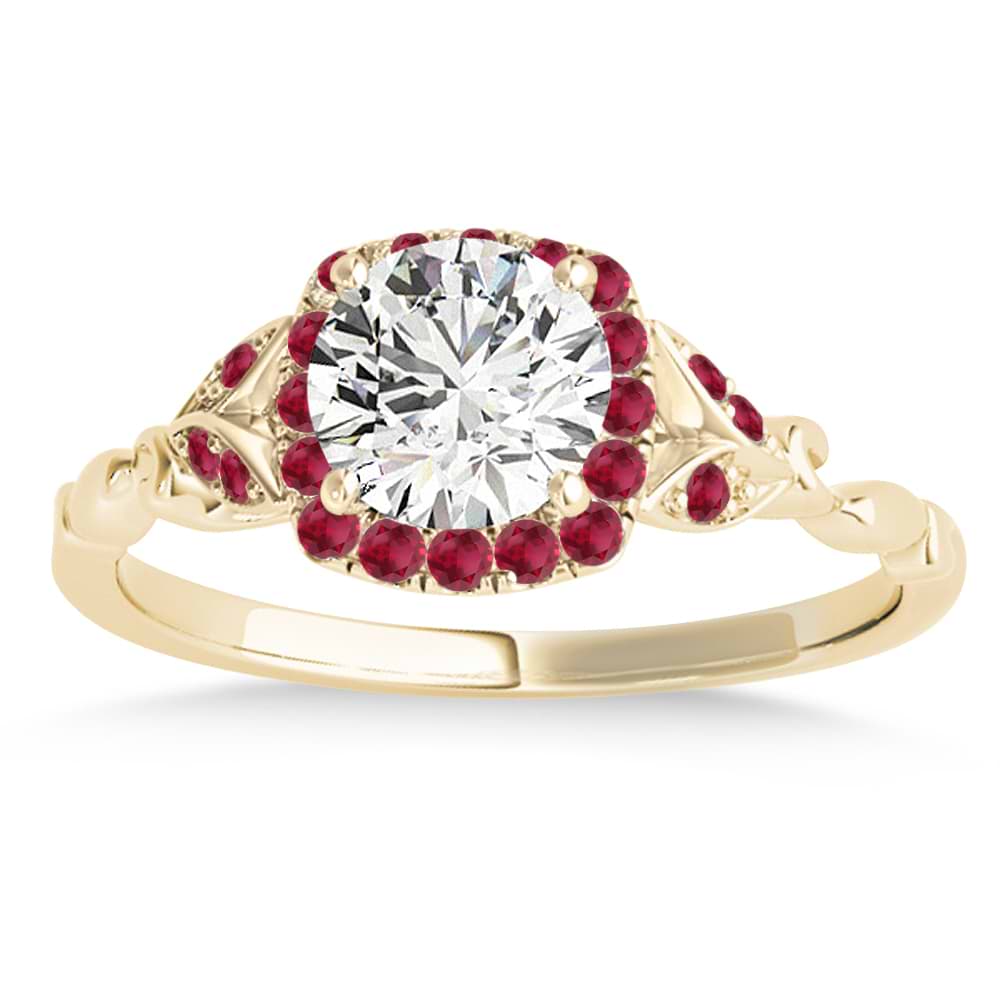 Ruby Butterfly Halo Engagement Ring 18k Yellow Gold (0.14ct)