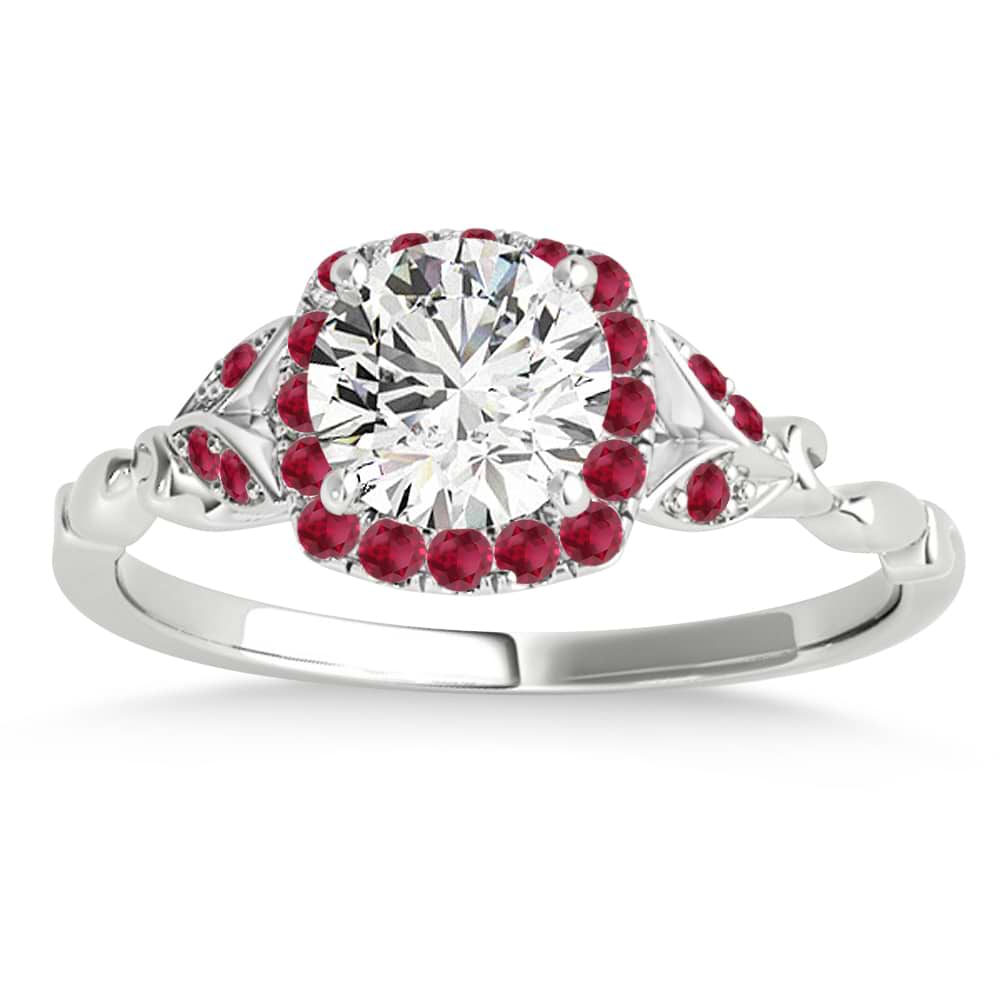 Ruby Butterfly Halo Engagement Ring Palladium (0.14ct)