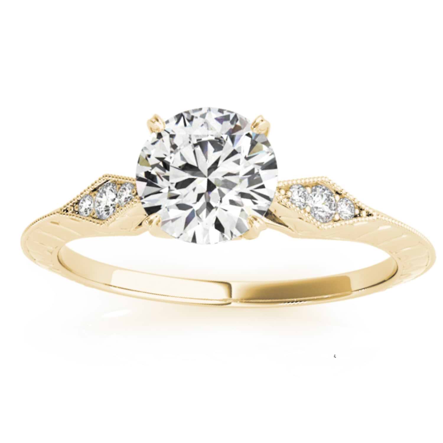 Diamond Accented Sidestone Engagement Ring Setting 14k Yellow Gold (0.26ct)