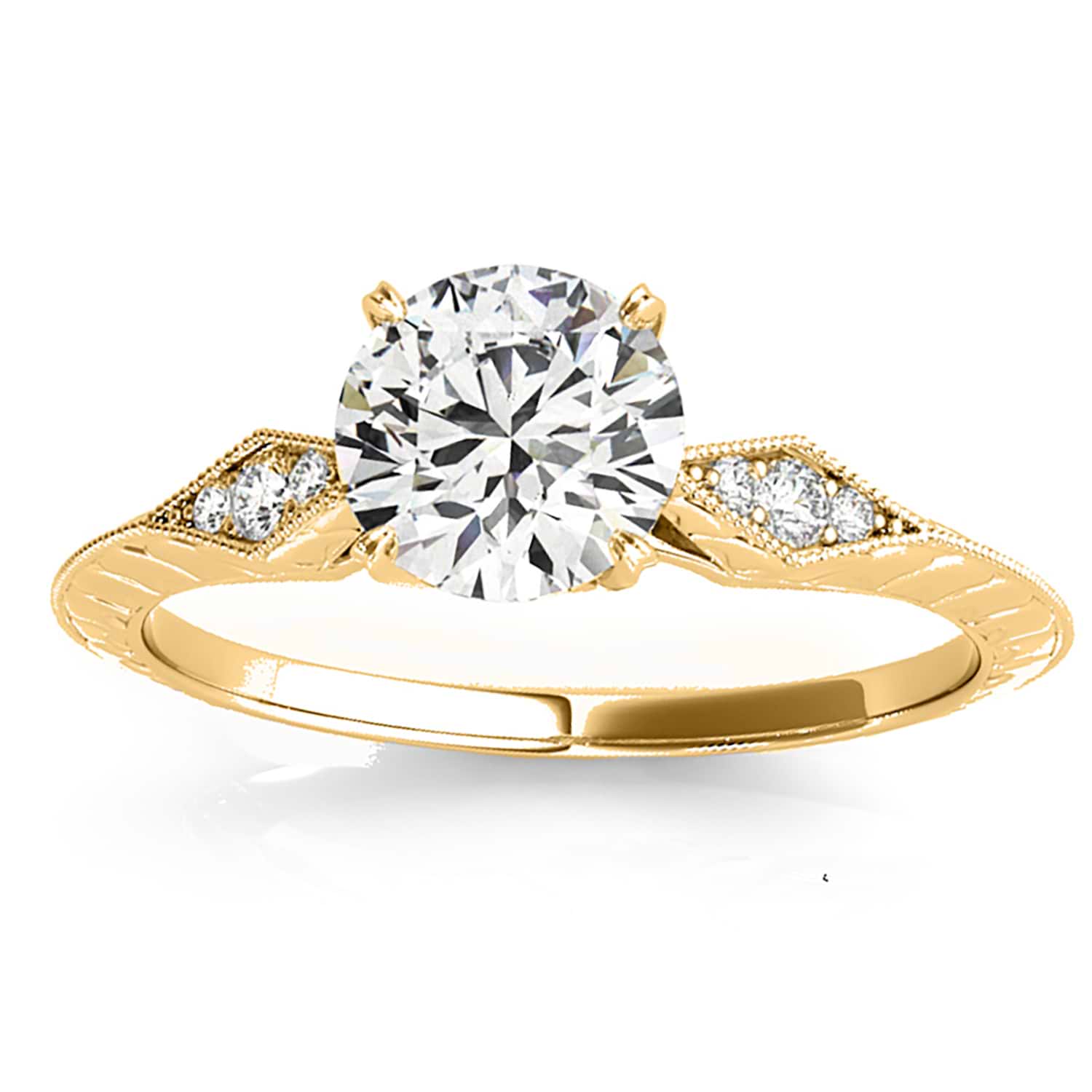 Diamond Accented Sidestone Engagement Ring Setting 18k Yellow Gold (0.26ct)
