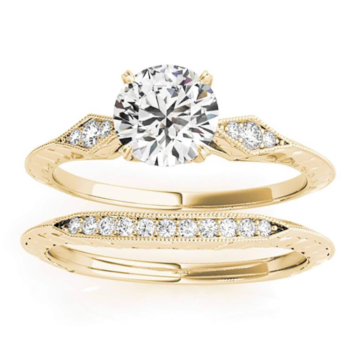 Diamond Accented Sidestone Setting Bridal Set 18k Yellow Gold (0.31ct)