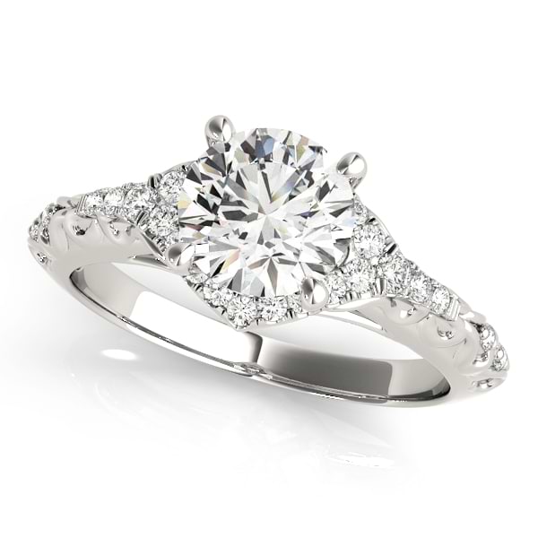 Diamond Antique Style Swirl Engagement Ring 14k White Gold (1.17ct)