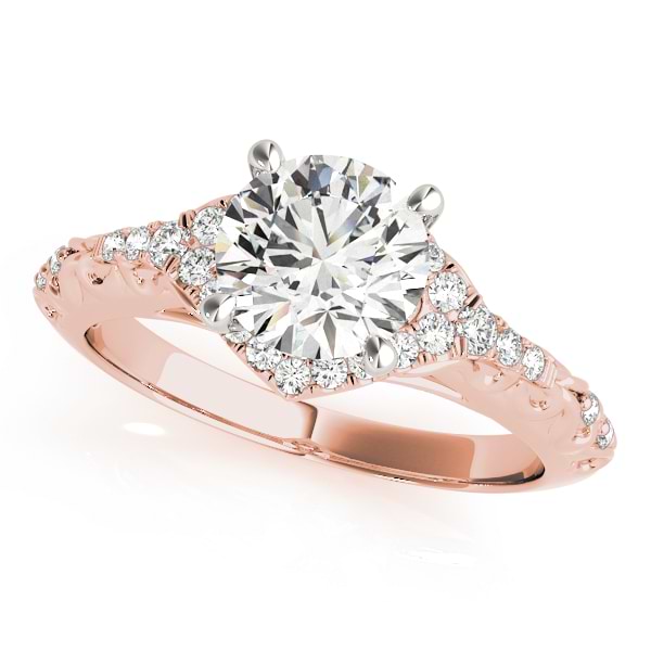 Diamond Antique Style Swirl Engagement Ring 18k Rose Gold (1.17ct)
