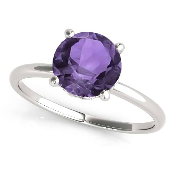 Amethyst & Diamond Solitaire Engagement Ring 14k White Gold (1.07ct)