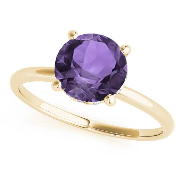 Amethyst & Diamond Solitaire Engagement Ring 14k Yellow Gold (1.07ct)