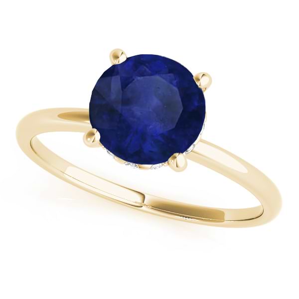Blue Sapphire & Diamond Solitaire Engagement Ring 14k Yellow Gold (1.07ct)