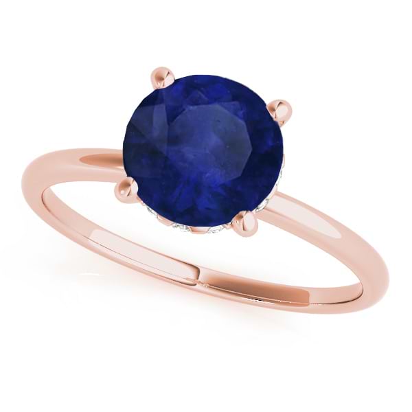 Blue Sapphire & Diamond Solitaire Engagement Ring 18k Rose Gold (1.07ct)