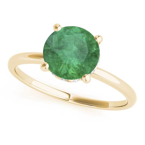 Emerald & Diamond Solitaire Engagement Ring 14k Yellow Gold (1.07ct)