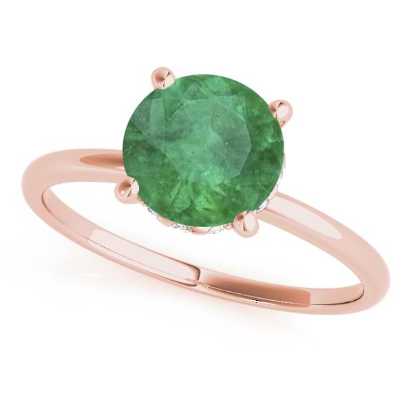 Emerald & Diamond Solitaire Engagement Ring 18k Rose Gold (1.07ct)