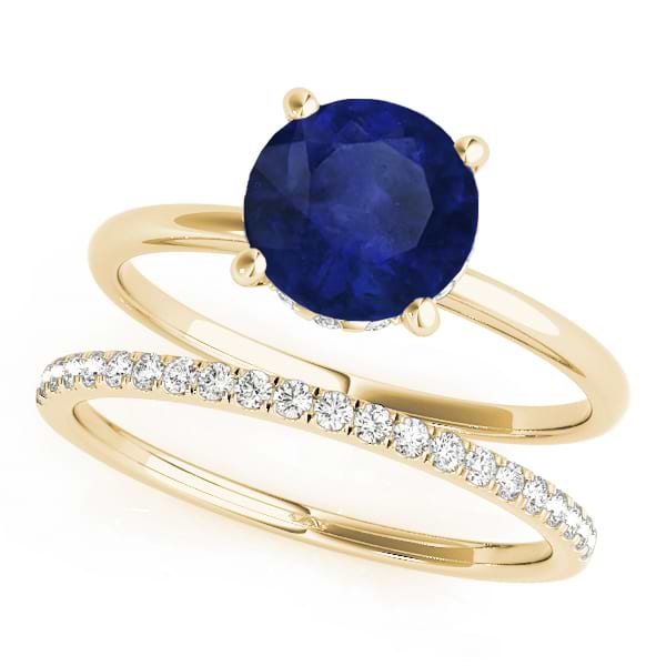 Blue Sapphire & Diamond Solitaire Bridal Set 14k Yellow Gold (1.20ct)