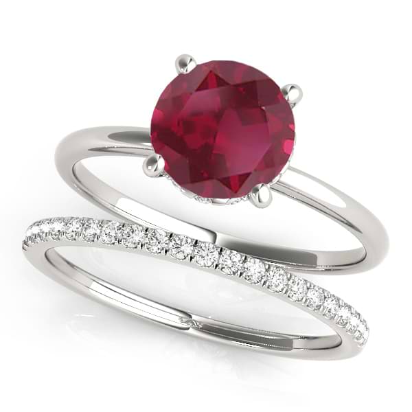 Ruby & Diamond Solitaire Bridal Set Palladium (1.20ct)