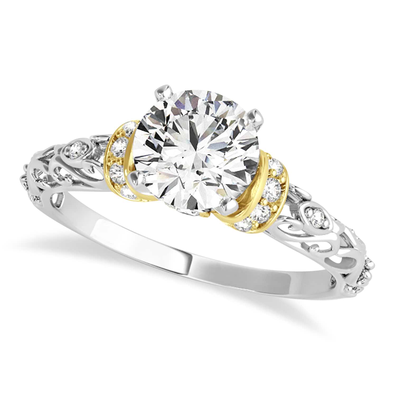 Diamond Antique Style Engagement Ring 18k Two-Tone Gold (0.87ct)