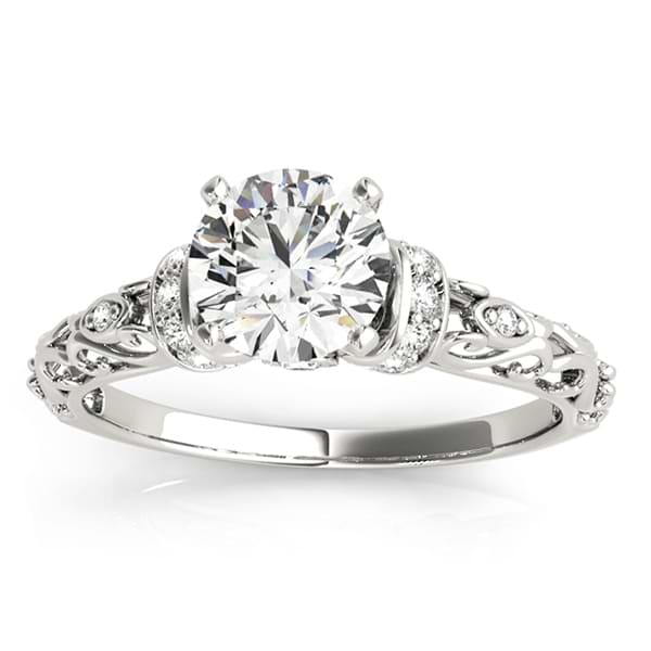 Diamond Antique Style Engagement Ring Setting 14k White Gold (0.12ct)