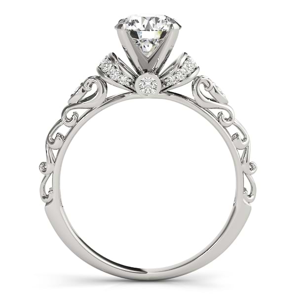 Diamond Antique Style Engagement Ring Setting 14k White Gold (0.12ct)
