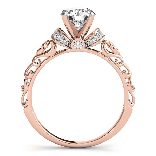 Diamond Antique Style Engagement Ring Setting 18k Rose Gold (0.12ct)