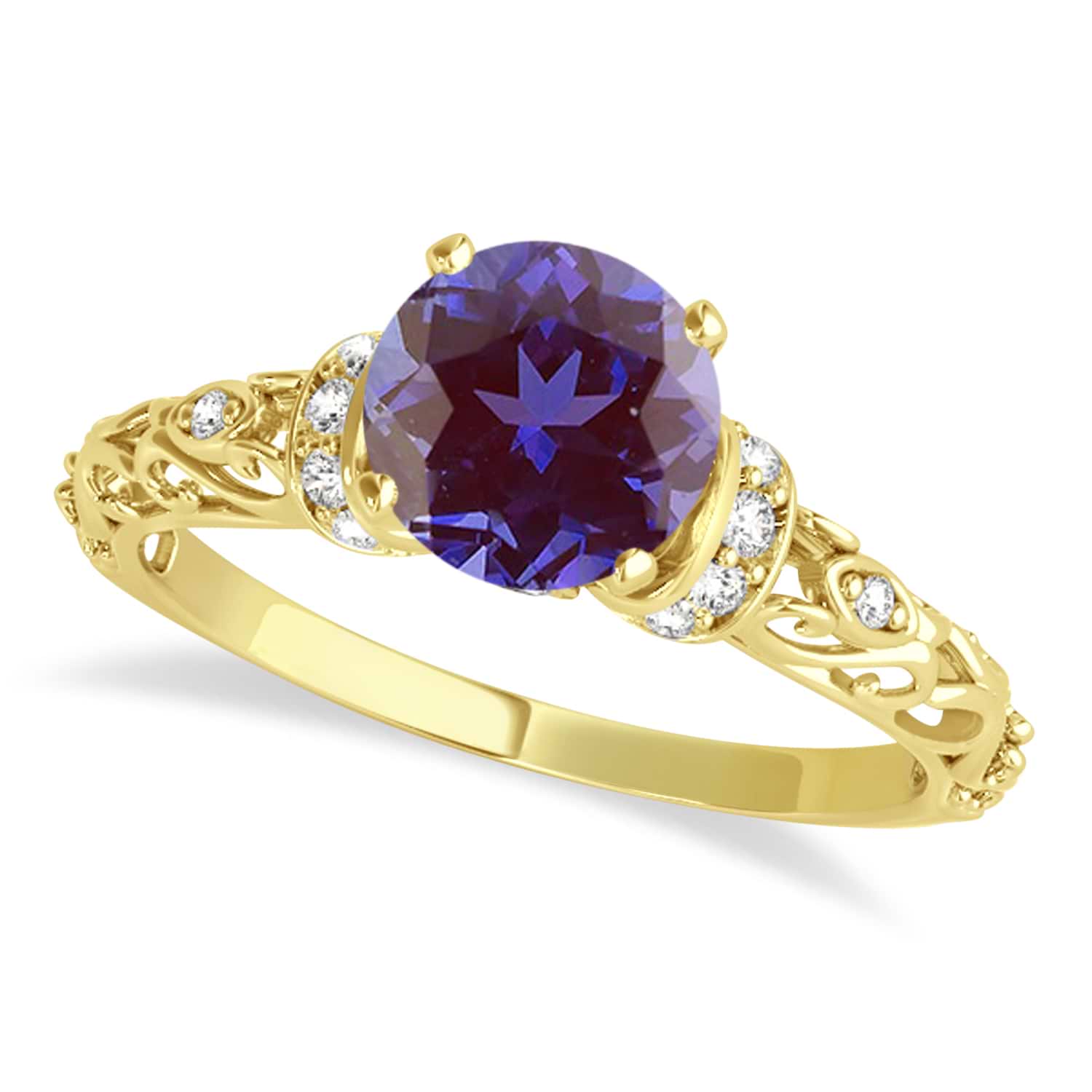 Lab Alexandrite & Diamond Antique Engagement Ring 14k Yellow Gold (0.87ct)